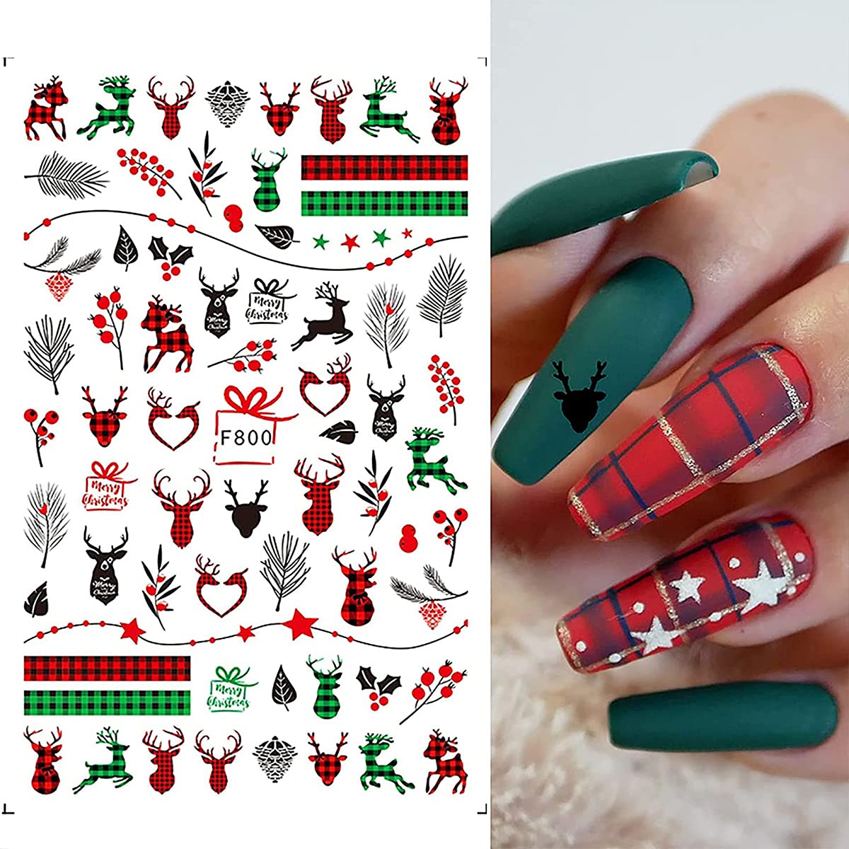 Christmas Nail Art Stickers Winter Nail Art Self-Adhesive Decals Snowflake Elk Blue Leaves Birds Christmas Tree Pattern Design Xmas Art Supplies
