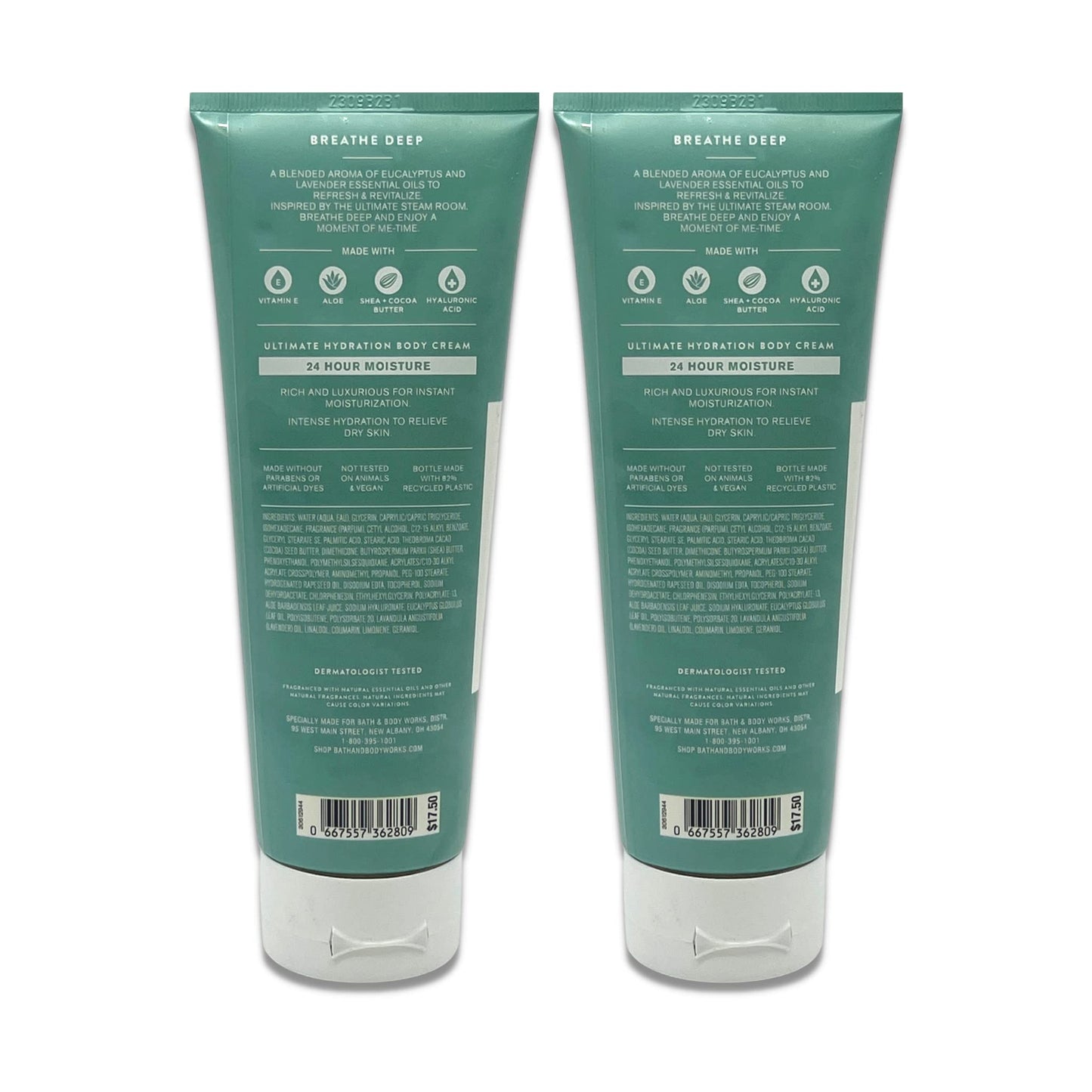 Bath & Body Works - Aromatherapy - Breathe Deep Eucalyptus & Lavender - Ultimate Hydration Body Cream - Pack of 2-8oz