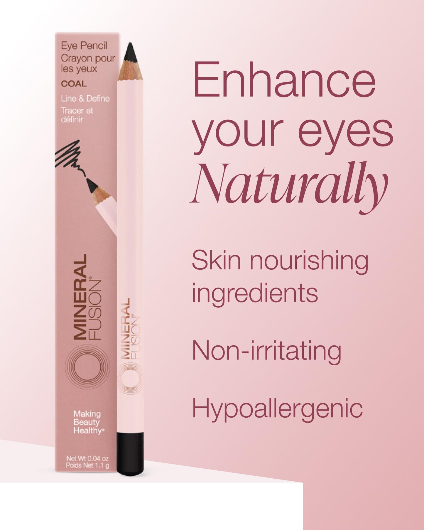 Mineral Fusion Eye Pencil (Black - Coal) - Eyeliner with Soothing Chamomile, Meadowfoam & Vitamin E - Smooth & Long Lasting, Hypoallergenic