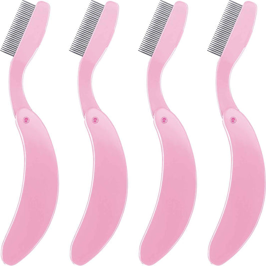 4 Packs Folding Eyelash Comb, Stainless Steel Metal Teeth Eyebrow Separator Comb Lash and Brow Makeup Applicator Brush Professional Tool for Define