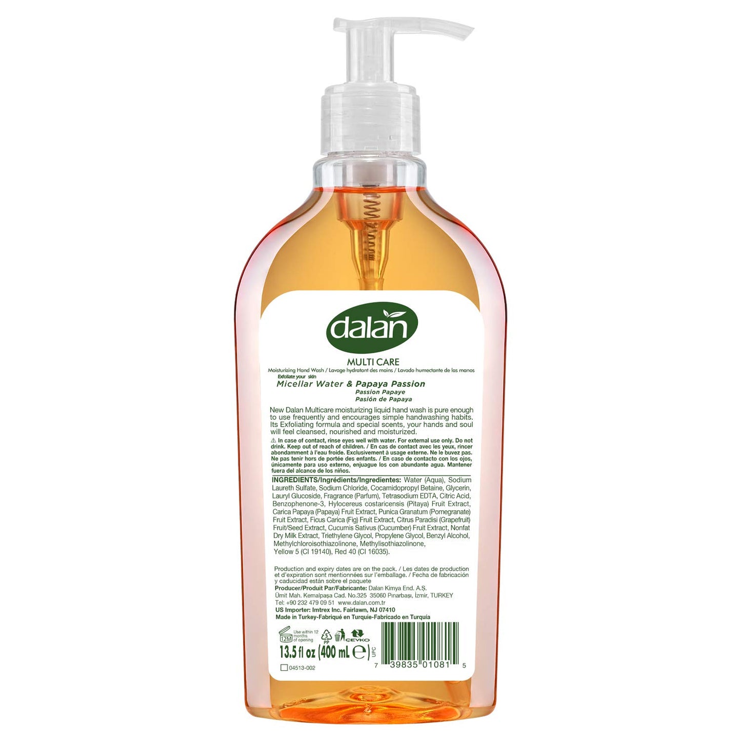 Dalan Papaya Passion Multicare Ultra Moisturizing Liquid Hand Soap for Normal and Dry Hands Fresh Clean and Soft Feeling (13.5 Fl Oz / 400 mL (Pack Beauty & Personal Care Dalan