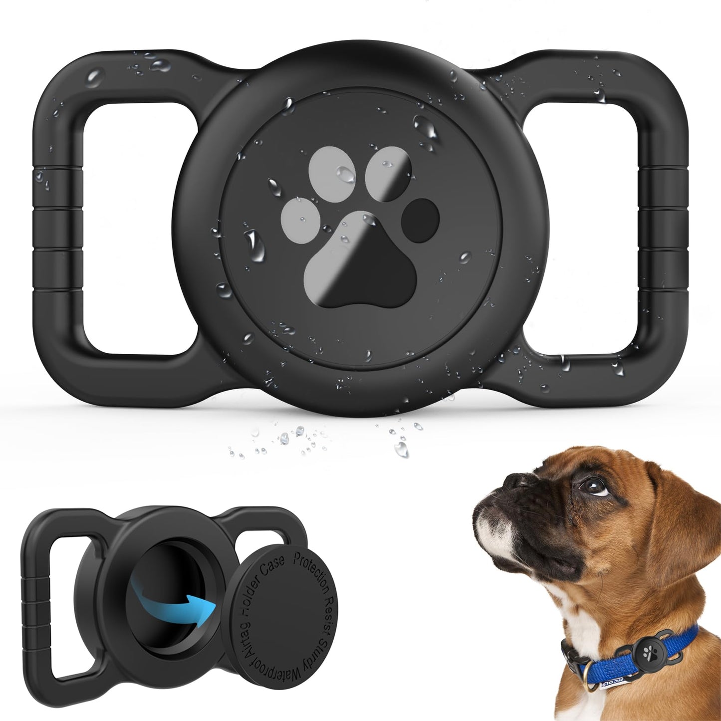 SANKALA Airtag Dog Collar Holder - Waterproof Silicone Full Body Protective Apple AirTag Holder for Pets, Fits All Collar Widths, Black (1 Pack)