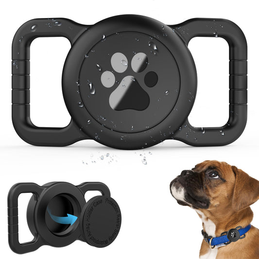 SANKALA Airtag Dog Collar Holder - Waterproof Silicone Full Body Protective Apple AirTag Holder for Pets, Fits All Collar Widths, Black (1 Pack)
