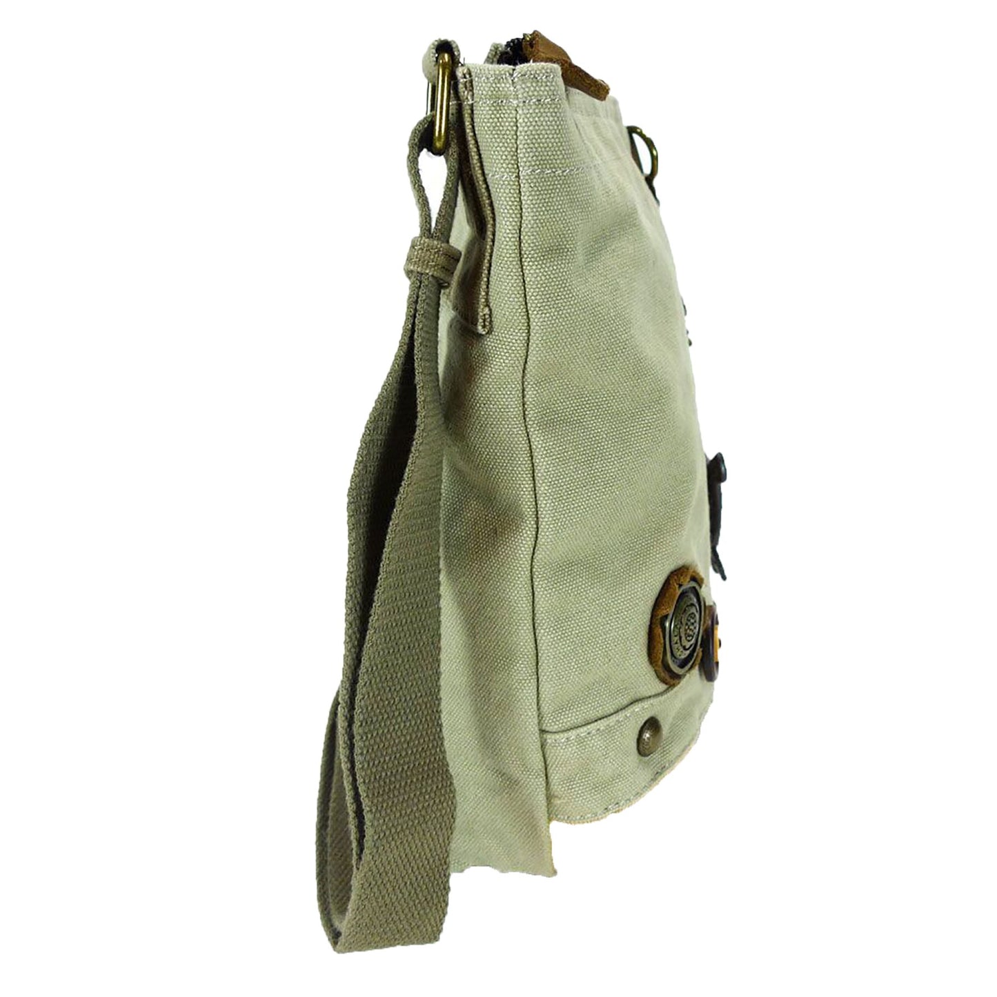 CHALA Patch Cross-Body Women Handbag, Sand Color Canvas Messenger Bag (Lazzy Cat)