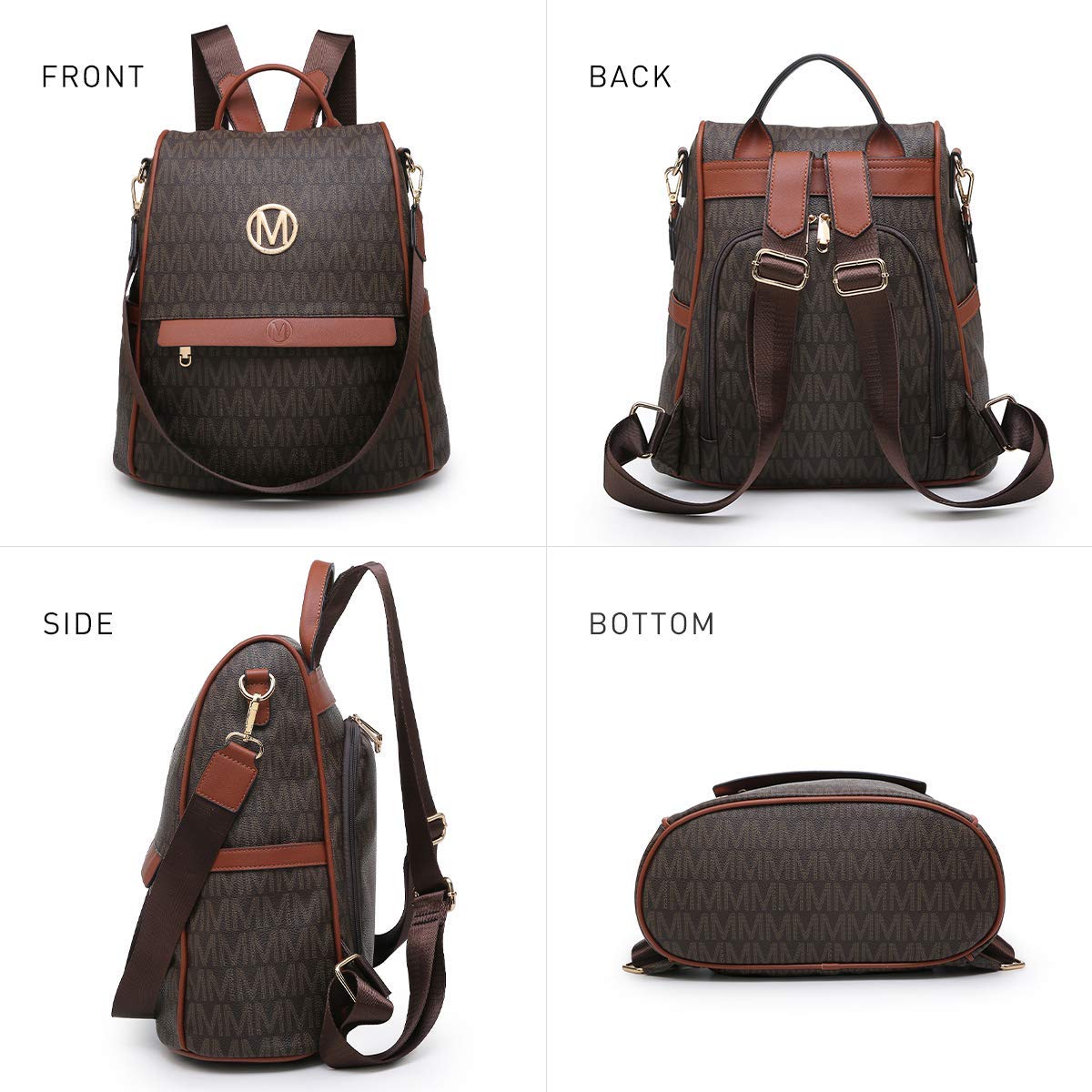 MKP Women Fashion Backpack Purse Multi Pockets Signature Anti-Theft Rucksack