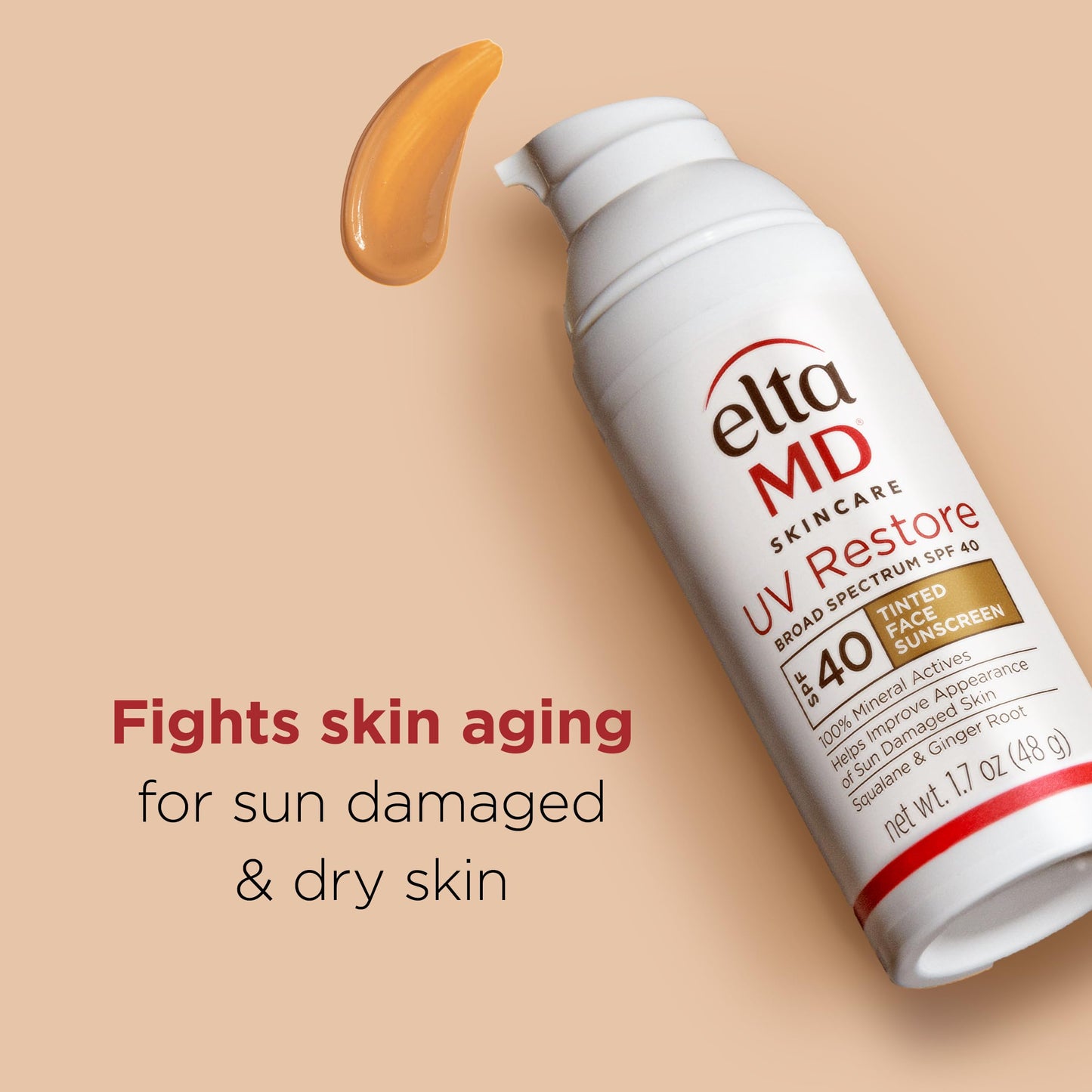 EltaMD UV Restore Tinted Sunscreen for Face SPF 40, Tinted Mineral Sunscreen for Sun Damaged Skin Repair Face, Anti Aging Zinc Oxide Moisturizer