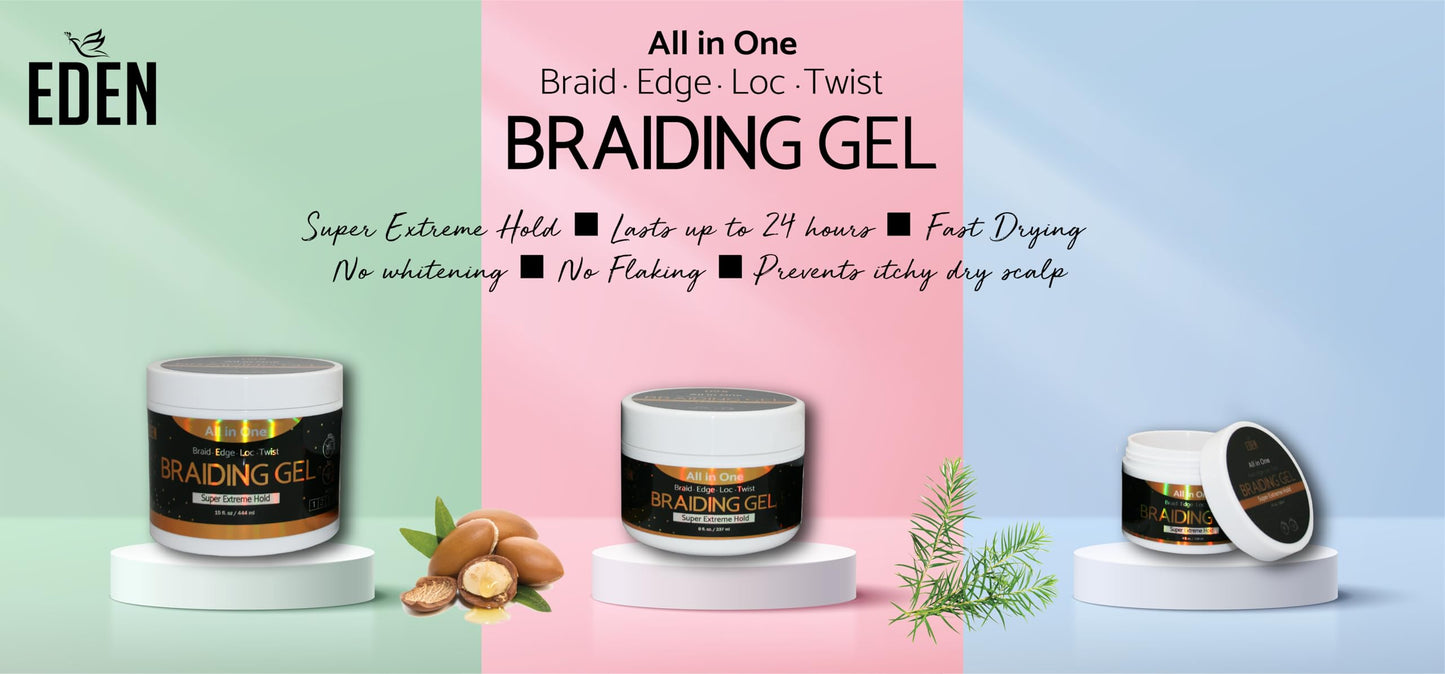 EDEN Braiding Gel (8 Fl oz) | No Flaking or Whitening