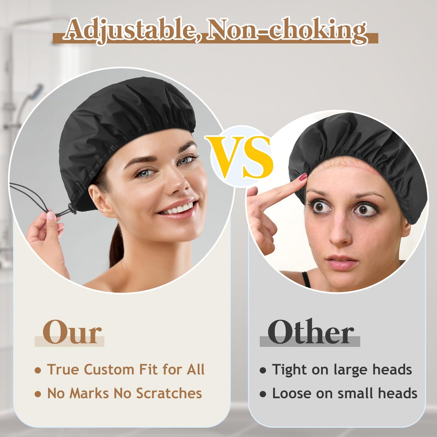 Sheomern 2 Pcs 13.5" Dual Waterproof Adjustable Terry Lined Shower Cap for Women Men, Large Shower Caps Reusable EVA Double Layer Bath Cap for Braids