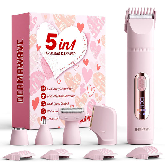 DERMAWAVE 5-in-1 Electric Bikini Trimmer for Women Pubic Hair, Waterproof Electric Razor Foil Shaver Hair Trimmer Epilator for Face, Nose, Ear, Bikini Beauty and Personal Care DERMAWAVE