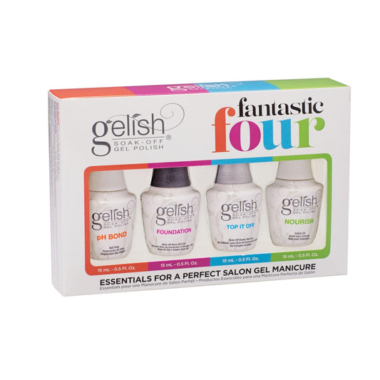 Gelish Fantastic Four Essentials Kit - Long-Lasting, Chip-Free Shine, Durable Finish, Complete Manicure System for Salon-Quality Nails at Home