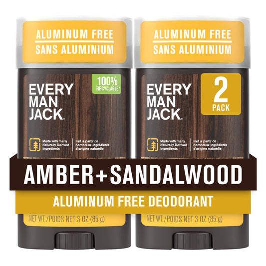 Every Man Jack Amber + Sandalwood Men’s Deodorant - Stay Fresh with Aluminum Free Deodorant For all Skin Types - Odor Crushing, Long Lasting, Beauty & Personal Care Every Man Jack