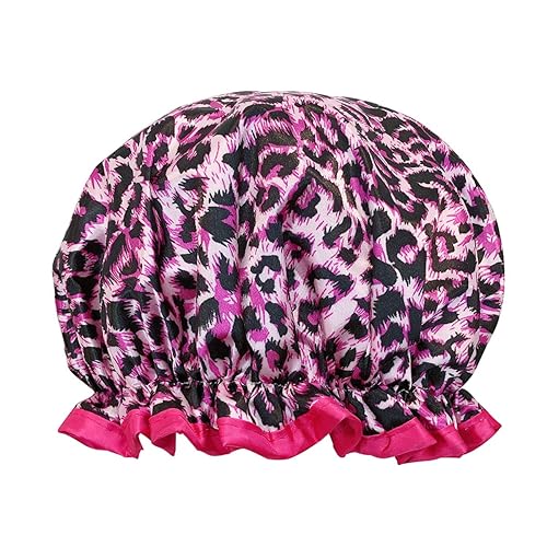 allydrew Reusable Women's Waterproof Shower Caps for Long Hair, Pink Leopard