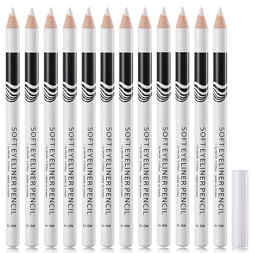 WENJLYJ 12 PCS White Eyeliner Pencils,Professional Long Lasting Waterproof Makeup Pencils,Highly Pigmented Inner Corner Eye Highlighter Eyeliner