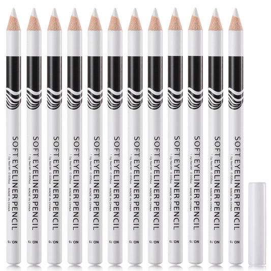 WENJLYJ 12 PCS White Eyeliner Pencils,Professional Long Lasting Waterproof Makeup Pencils,Highly Pigmented Inner Corner Eye Highlighter Eyeliner