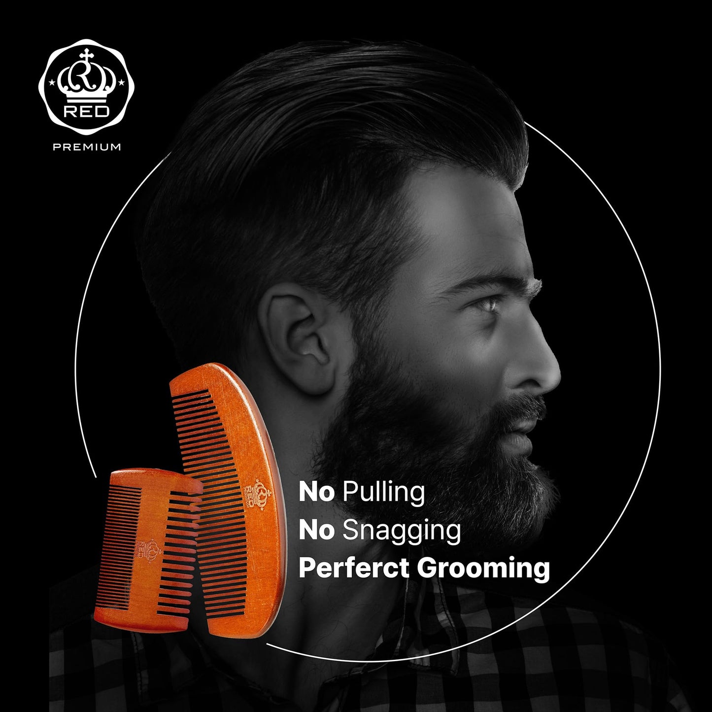 RED by Kiss Premium Wood Men Dual Side Beard Comb, Easy Detangling and Styling, Durable Design for Gentle Beard Hair & Mustache Grooming Essential, No Beauty and Personal Care Red by Kiss