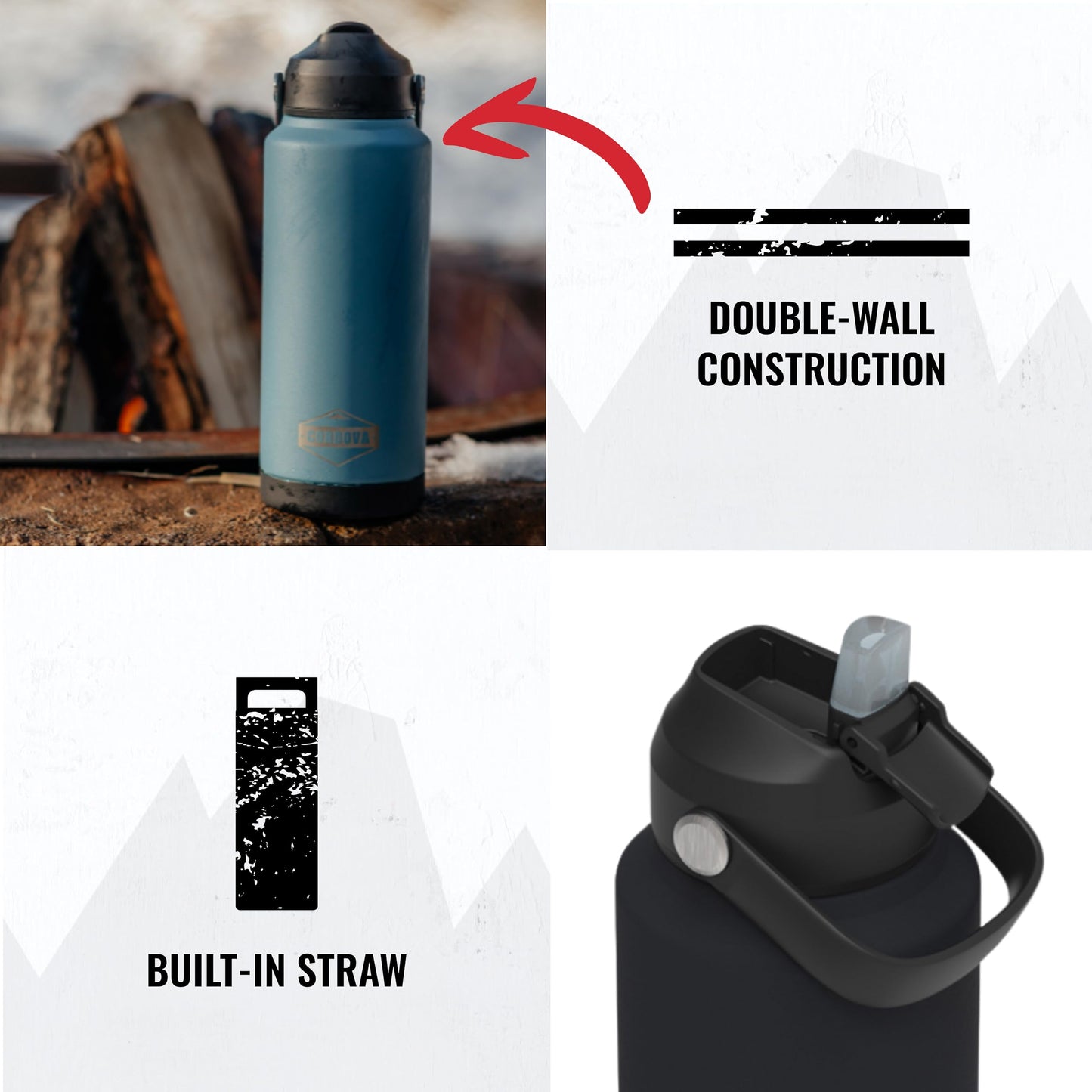 Cordova Outdoors Trailhead Class Water Bottle, Obsidian, 32 oz