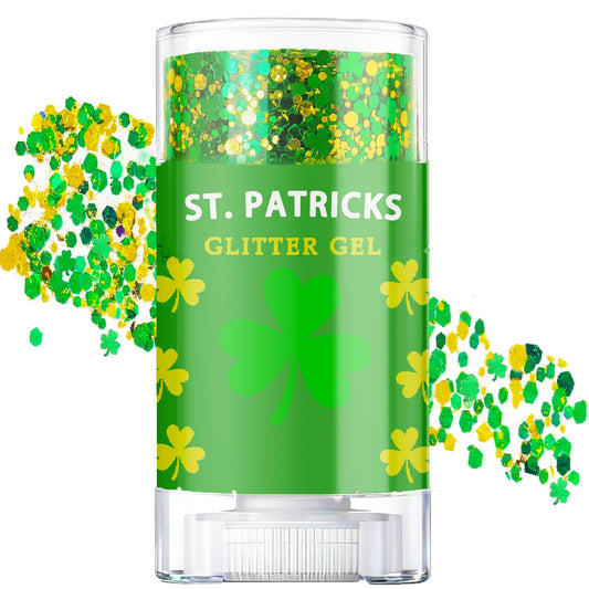 ST Patricks Day Glitter Gel Stick, Color-Changing in Different Lighting, for Body, Face & Hair (Shamrock)