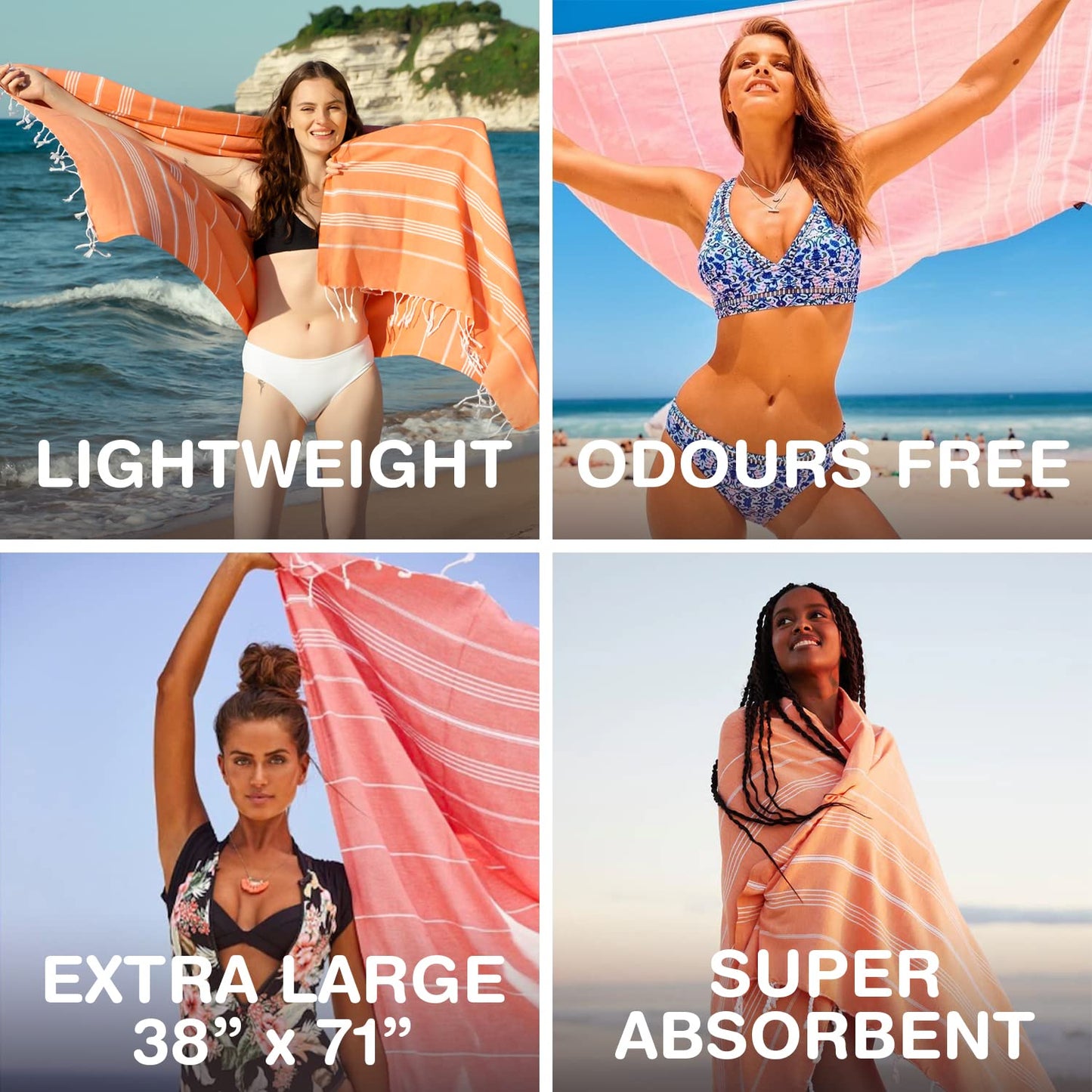 PADISHAHHOME Oversized Turkish Beach Towel 38’’x71’’ - Set of 6 | 100% Turkish Cotton Lightweight Sand Free Quick Dry Pool Towels | Extra Large Bath…