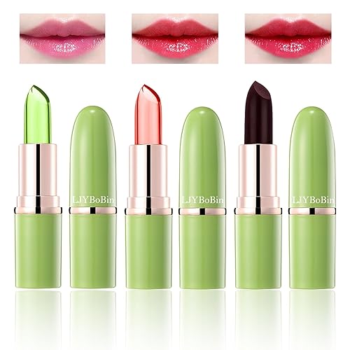 3PCS Aloe Vera Color Changing Lipstick Set,Magic Jelly Lipstick Long Lasting Highly Pigmented Color Change Lip Gloss,Waterproof Lips Moisturizer