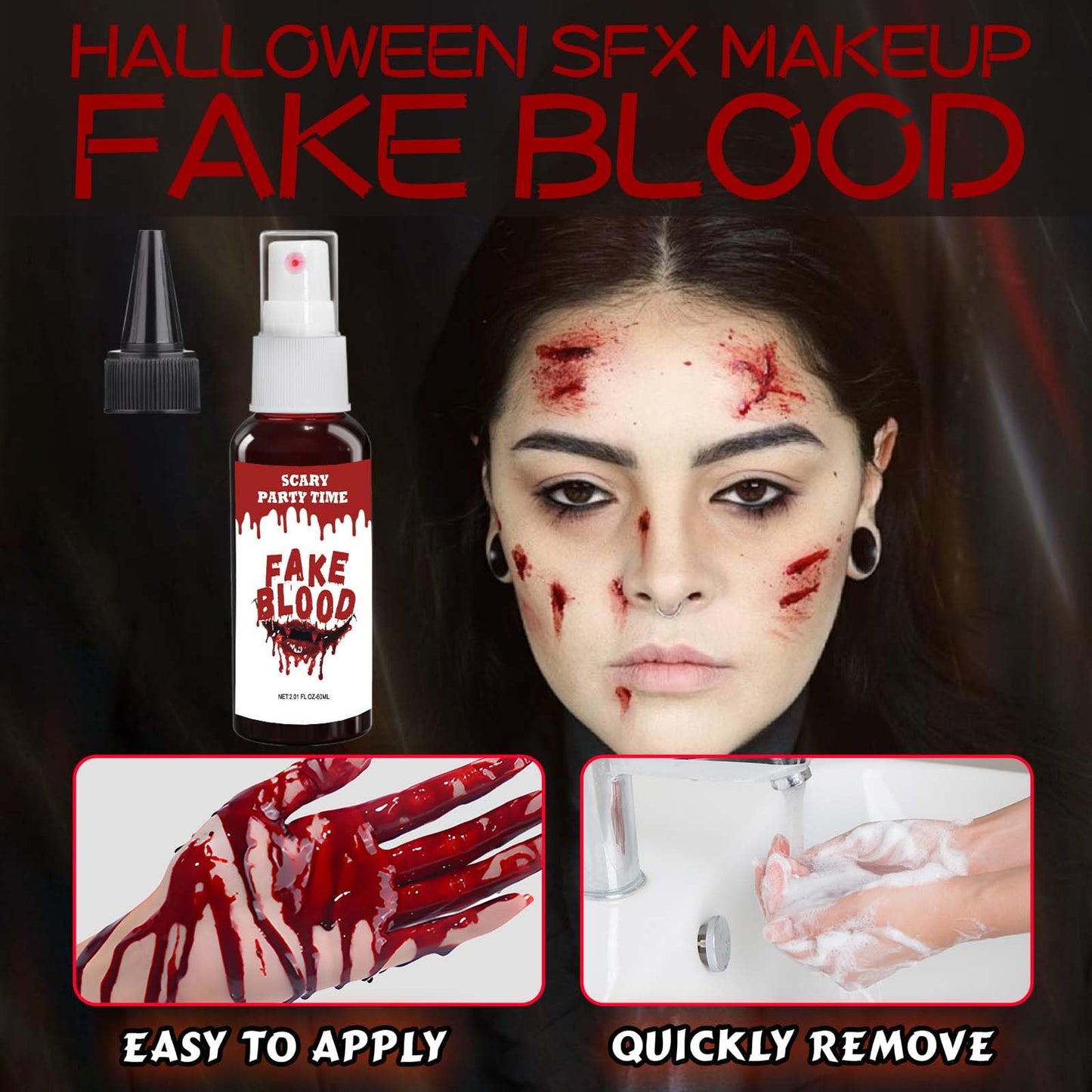 Fake Blood Splatter,2.01FL.OZ Vampire Blood Makeup,Halloween Fake Blood Spray Eye Blood Drops Body Paint?Blood Splatter for Clothes,Halloween Zombie