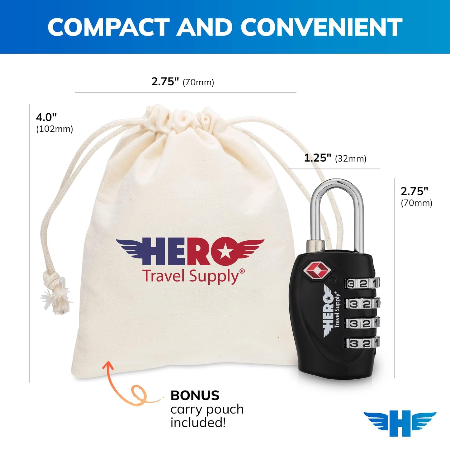 Hero TSA Approved Luggage Locks 2 Pack – 4 Digit Combination Padlocks for Travel, Suitcases, Backpacks & Lockers