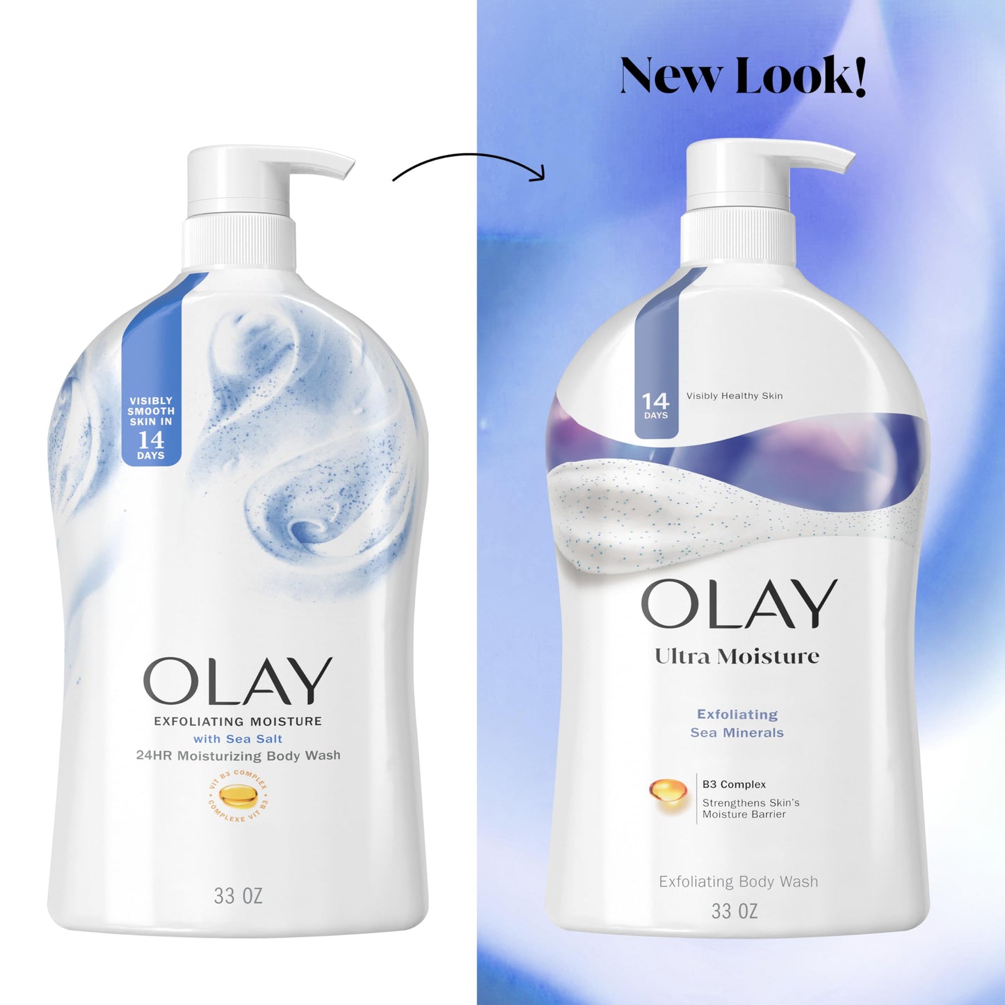 Olay Body Wash for Women, Ultra Moisture, Exfoliating & Hydrating Formula, 24/7 Moisture Barrier Repair, For Visibly Healthy Soft Skin, Vitamin B3