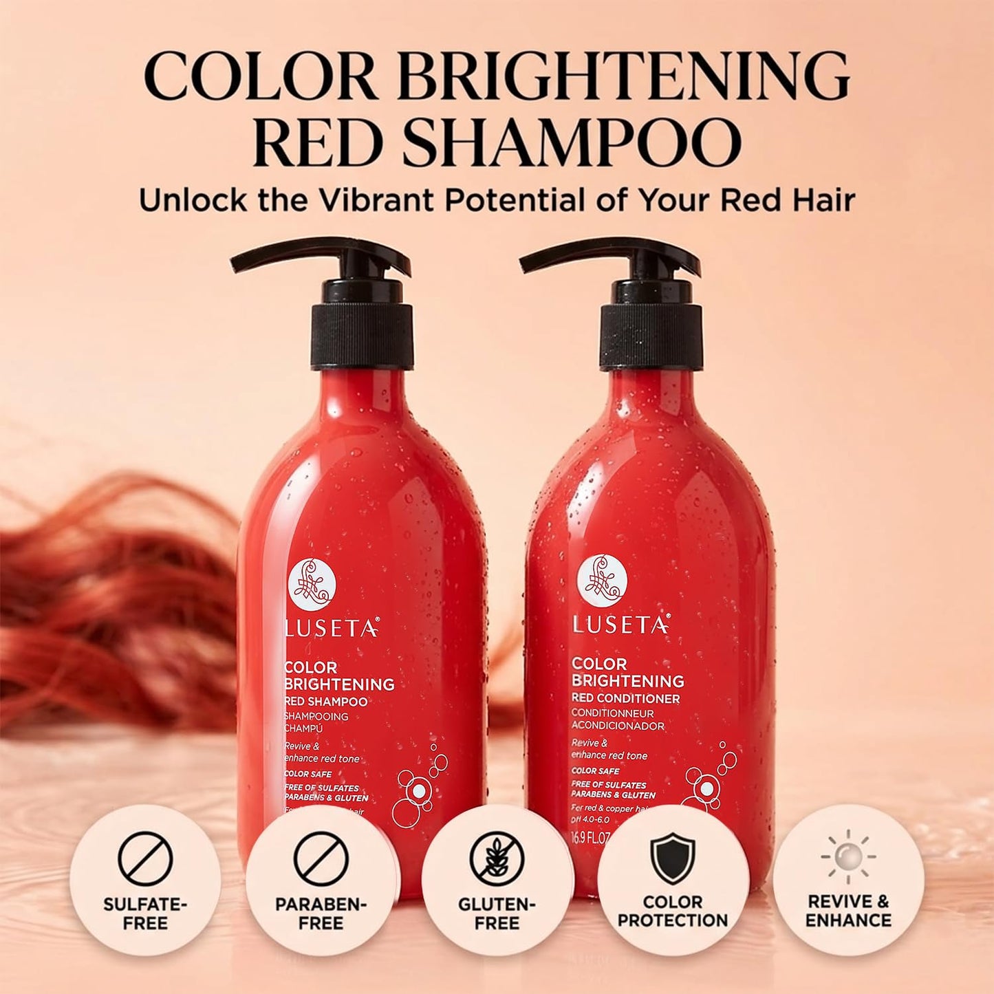 Luseta Color Enhancing Shampoo and Conditioner Set for Red & Copper Hair. Revives & Intensifies Fiery Hues, Adds Radiant Shine, Smooths Frizz Beauty and Personal Care L LUSETA