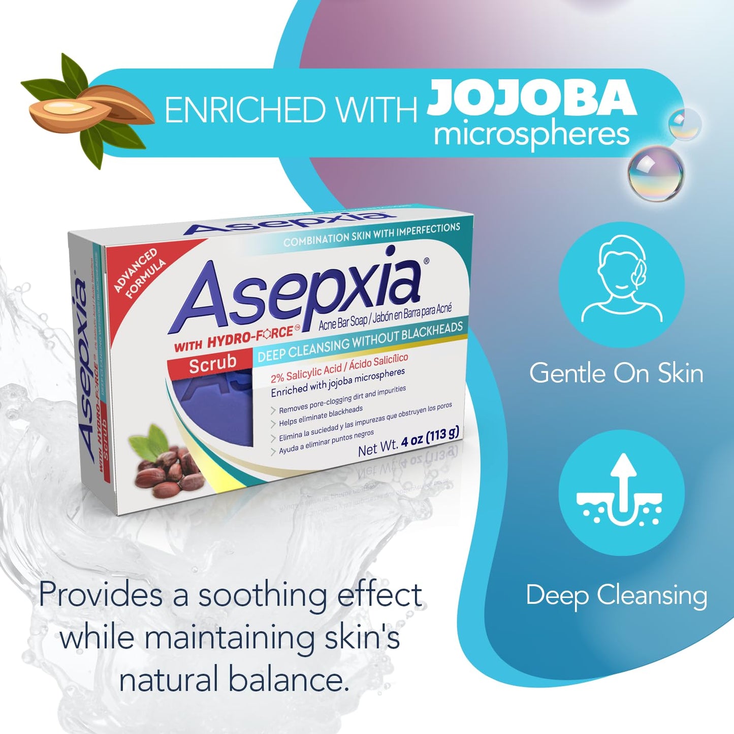 Asepxia Acne Treatment Bar Soap: Removes pore-clogging dirt and impurities, Helps eliminate blackheads, Deep cleansing without blackheads, Salicylic