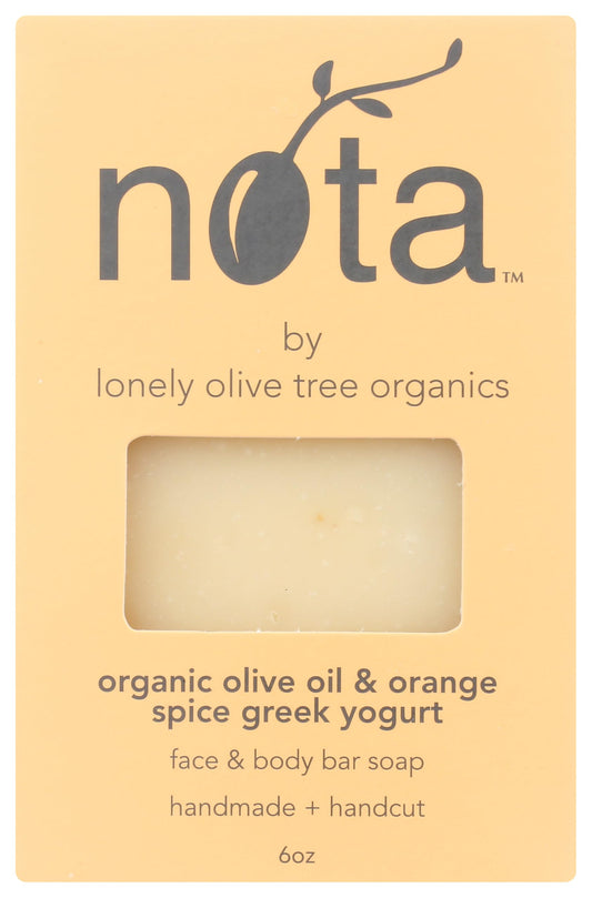 Nota Face & Body Bar Soap, Organic Olive Oil & Orange Spice Greek Yogurt, 6 Ounce (Pack of 1)