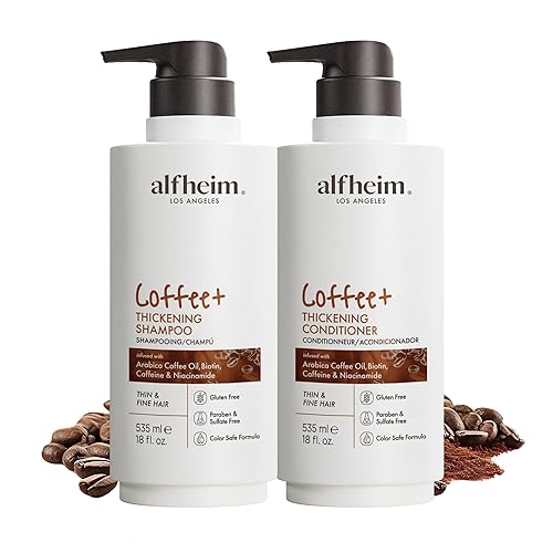 ALFHEIM Coffee+ Thickening Shampoo & Conditioner Set for Fine & Thinning Hair with Caffeine, Biotin & Arabica Coffee Oil - Strengthening, Moisturizing