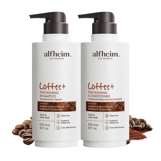 ALFHEIM Coffee+ Thickening Shampoo & Conditioner Set for Fine & Thinning Hair with Caffeine, Biotin & Arabica Coffee Oil - Strengthening, Moisturizing