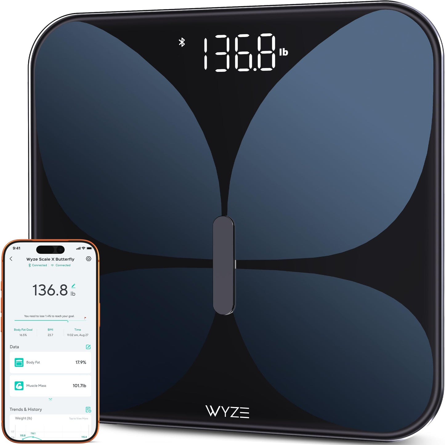 Wyze Smart Scale X Butterfly - Scale for Body Weight, BMI, Body Fat, Muscle Mass, Accurate Bathroom Digital Scale with Heart Rate Monitor | Sync…
