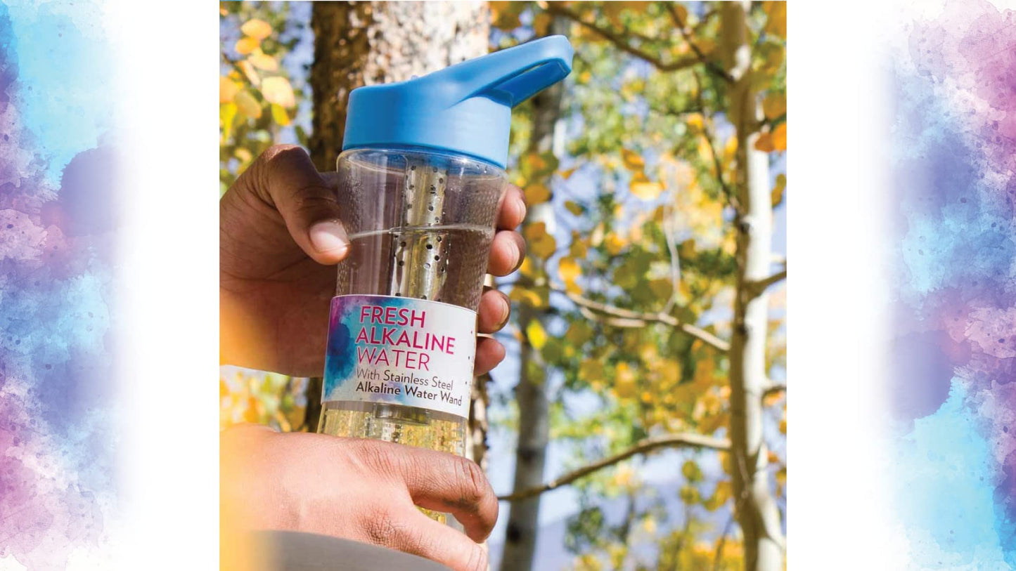 New Wave Enviro Alkaline Water Bottle with Stainless Steel Wand, 22oz. Capacity, BPA Free Bottle, Blue