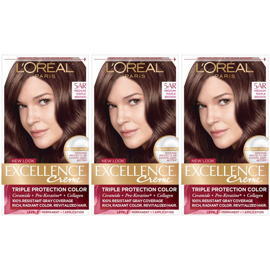 L'Oreal Paris Excellence Creme Permanent Hair Color, 5AR Medium Maple Brown (3 Count) Beauty & Personal Care L'Oreal Paris