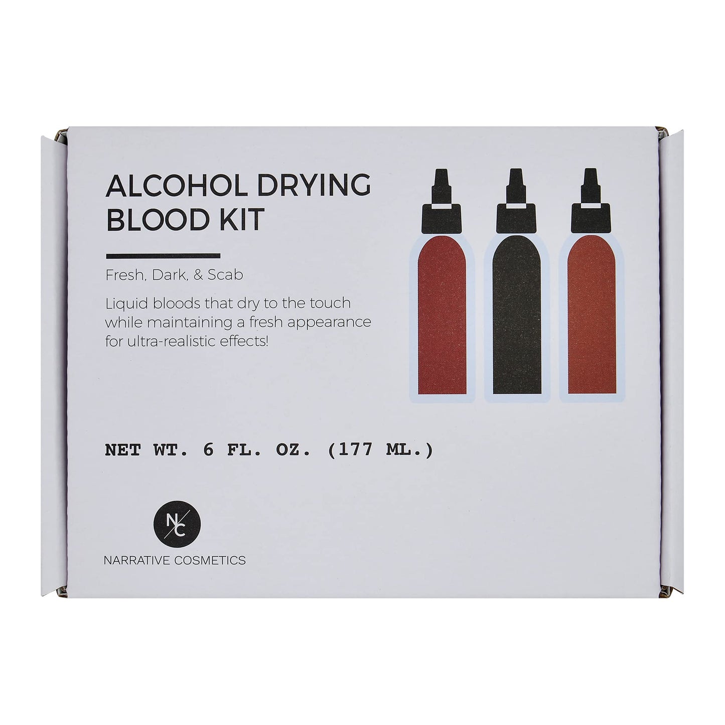 Narrative Cosmetics Alcohol Drying Blood Kit -2 fl oz | Dries to Touch, Keeps Wet Glossy Look | Won't Transfer or Smudge | SFX Wounds, Scabs, Gore |