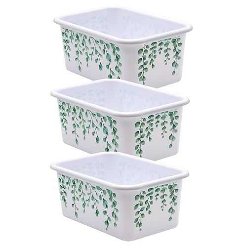 Teacher Created Resources TCR20403-3 Plastic Storage Bin, Small, 7.75-Inch x 11.38-Inch x 5-Inch , Eucalyptus, Pack of 3