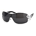 Womens Coy Metal Jewel Designer Fashion Shield Wrap Sunglasses Black - Silver