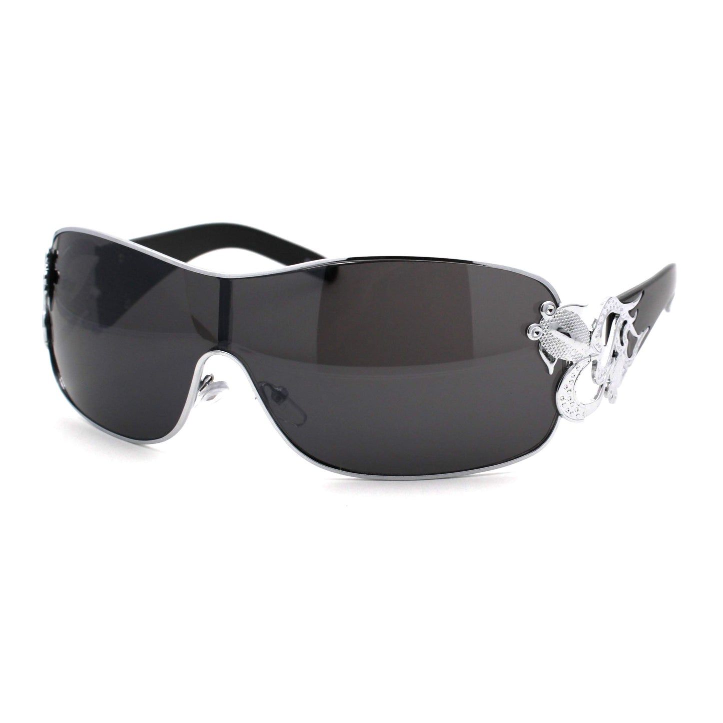 Womens Coy Metal Jewel Designer Fashion Shield Wrap Sunglasses Black - Silver