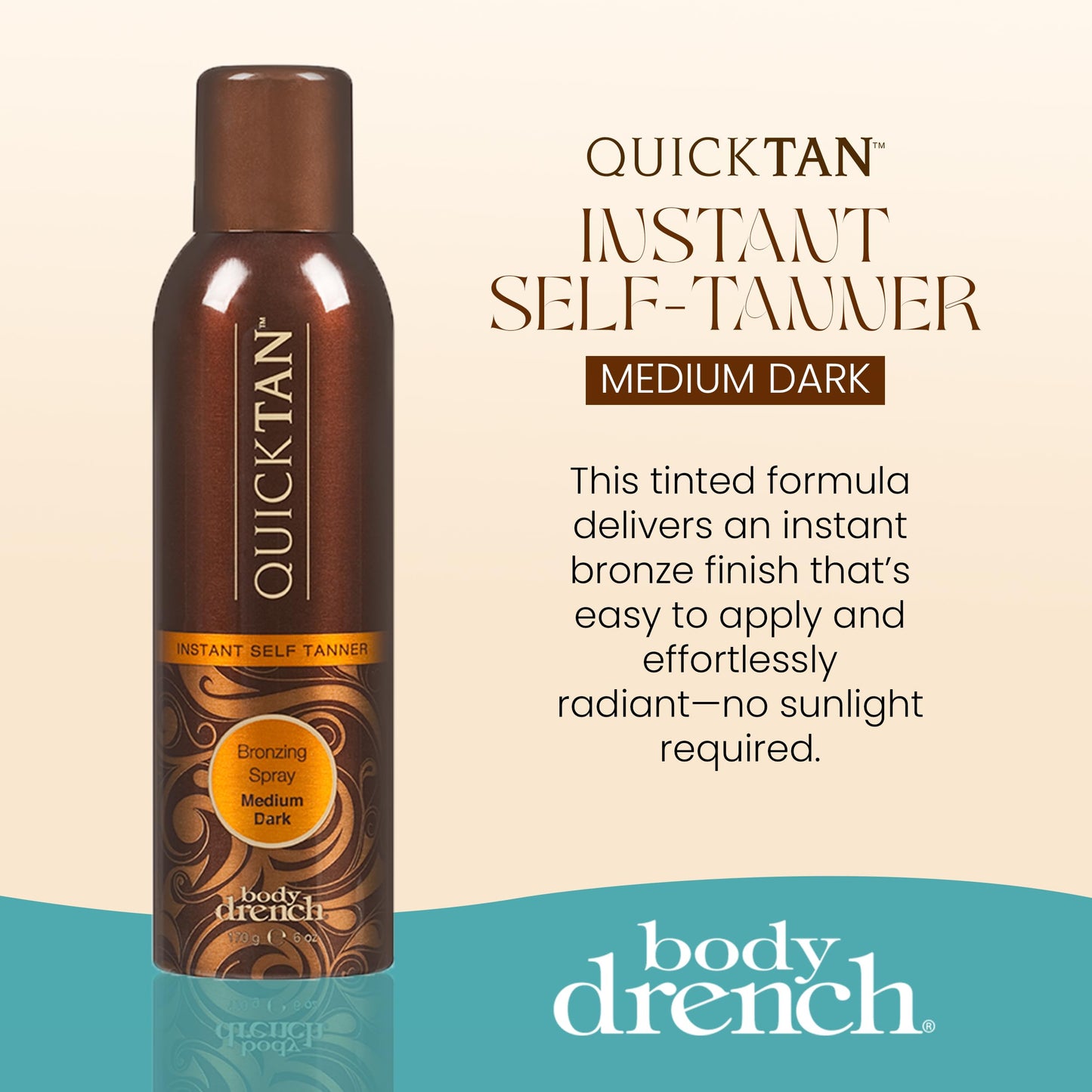 Body Drench QuickTan Instant Self Tanner Spray 6 oz – Salon-Quality Medium/Dark Bronzing, Streak-Free, Tinted Formula, 1-Pack