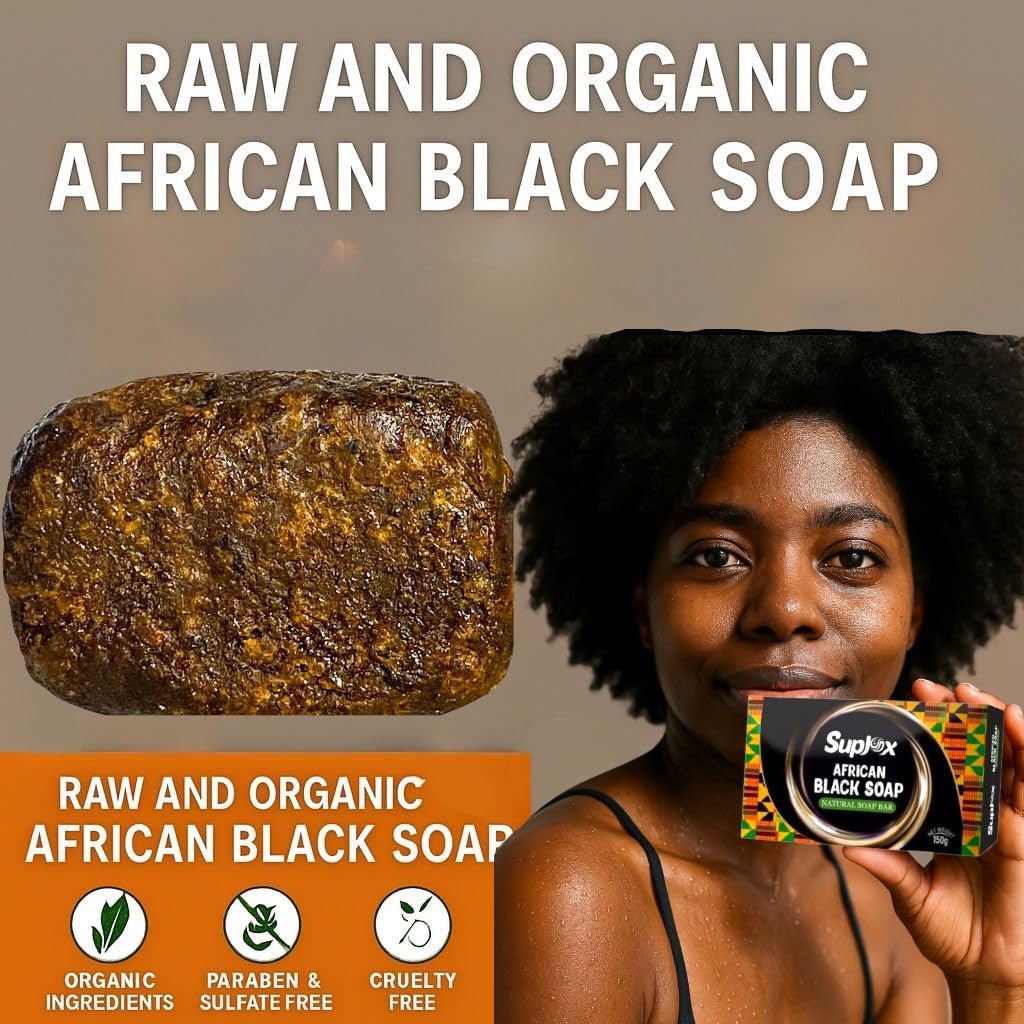 Suplox African Black Soap Bar - African Soap for oily Skin, Ghana Black Face & Body Wash | Face and Body moisturizing cleanser 1 Count. Beauty & Personal Care Suplox