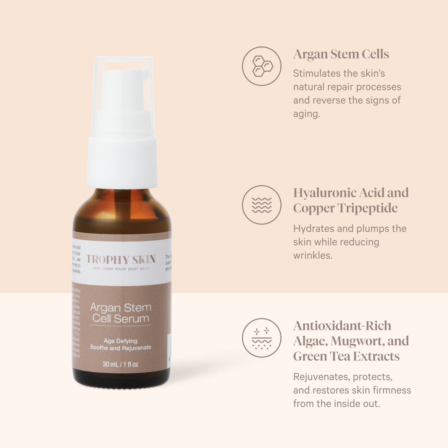 Trophy Skin Argan Stem Cell Serum - Topical Age-Defying Skin Hydrator with Hyaluronic Acid and Argan Oil to Soothe, Nourish, and Rejuvenate Face
