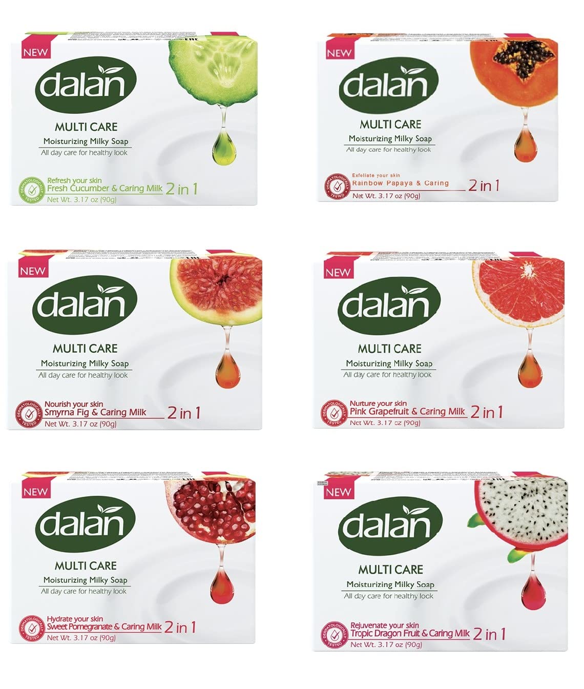 Dalan Multi Care Moisturizing Soap 2 in 1 (Pink Grapefruit & Caring Milk, 3 Pack)