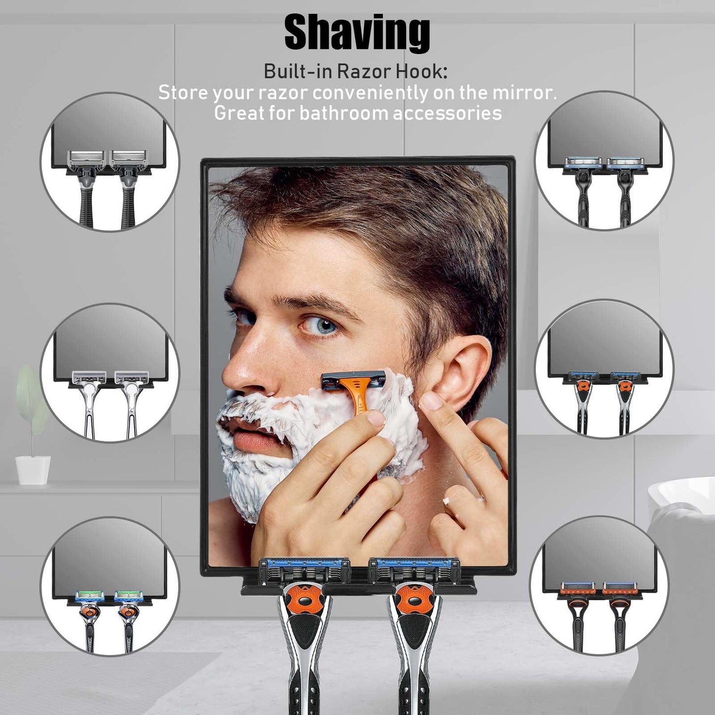 LFOYOU Shower Mirror for Shaving & Washing Your Face with a Squeegee - Built-in Two Razor Holder, 360°Rotation Adjustable Shaving Bathroom Mirror Beauty and Personal Care LFOYOU