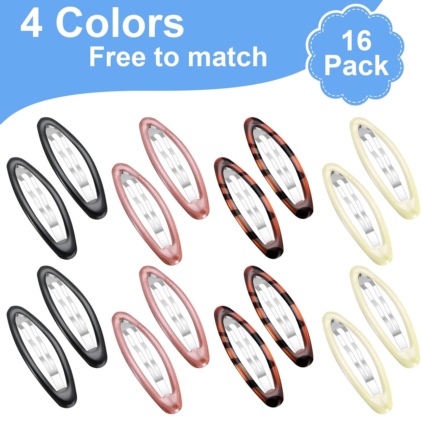 16 Pieces 2.8 Inch Big Oval Water Drop Shape Women Hair Clips Metal Stoving Varnish No Slip Hair Barrettes for Girls Women Accessories(Adorable Color)