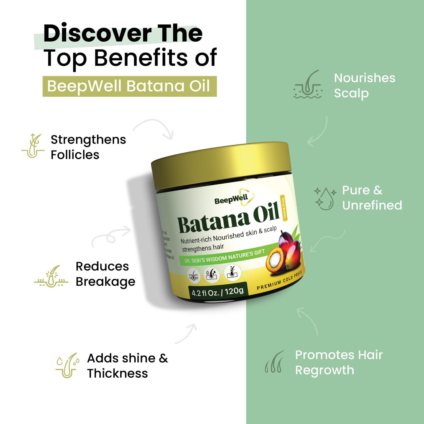 100% Natural Raw Batana Oil for Hair Growth, Unrefined & Organic Dr Sebi Hair Growth Oil From Honduras, Prevents Hair Loss, Eliminates Split Ends