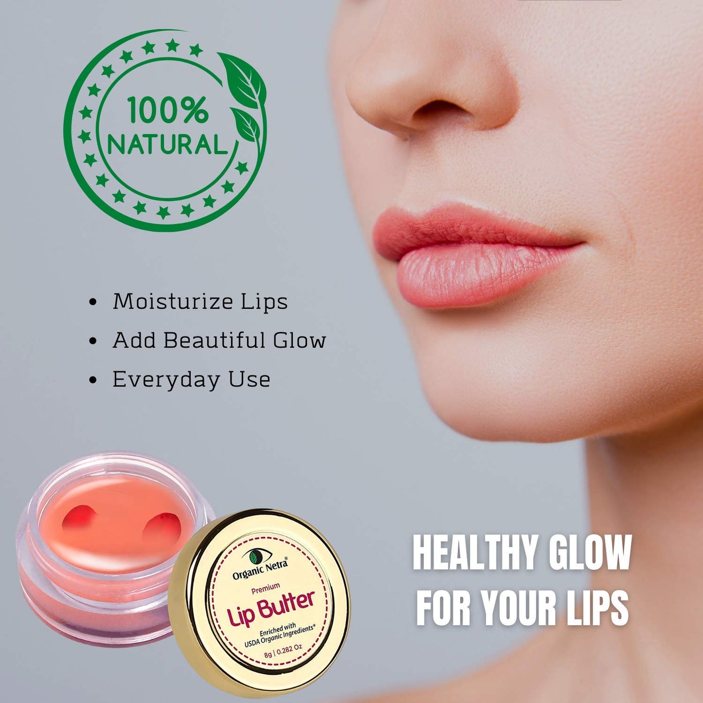 Organic Netra Premium Lip Butter - Moistures Lips - Lips Mask for All Occasions - Perfect for Everyone - Enriched with Organic and Natural Beauty and Personal Care Organic Netra