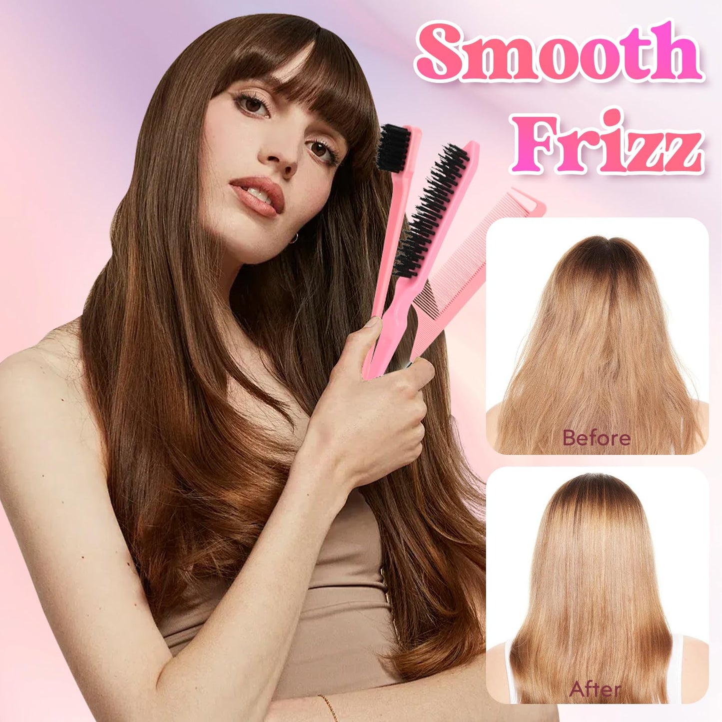 Hair Wax Stick, Slick Back Hair Brush, Wax Stick for Flyaways, Rat Tail Comb Edge Brush Styling Tool Set Accessories for Women Girls(Pink) Beauty and Personal Care Xinfox