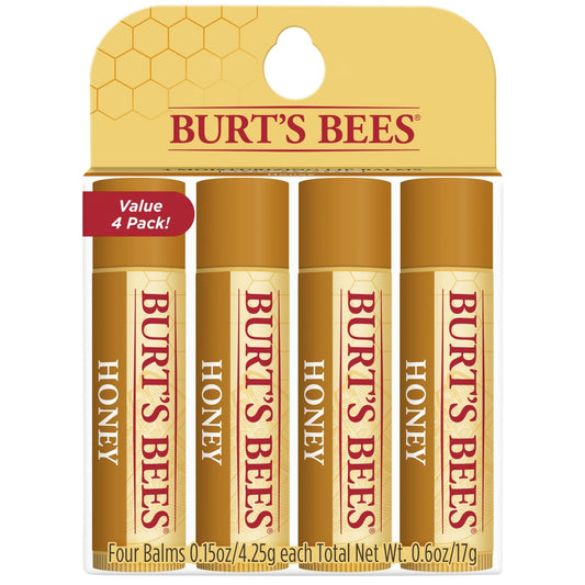 Burt's Bees Lip Balm - Honey, Lip Moisturizer With Responsibly Sourced Beeswax, Tint-Free, Natural Origin Conditioning Lip Treatment, 4 Tubes, 0.15