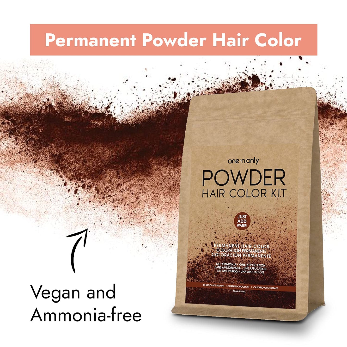 One N' Only Powder Hair Color Kit, Chocolate Brown, Permanent Color in Single Application, 100% Gray Hair Coverage without Lift, Just Add Water - No