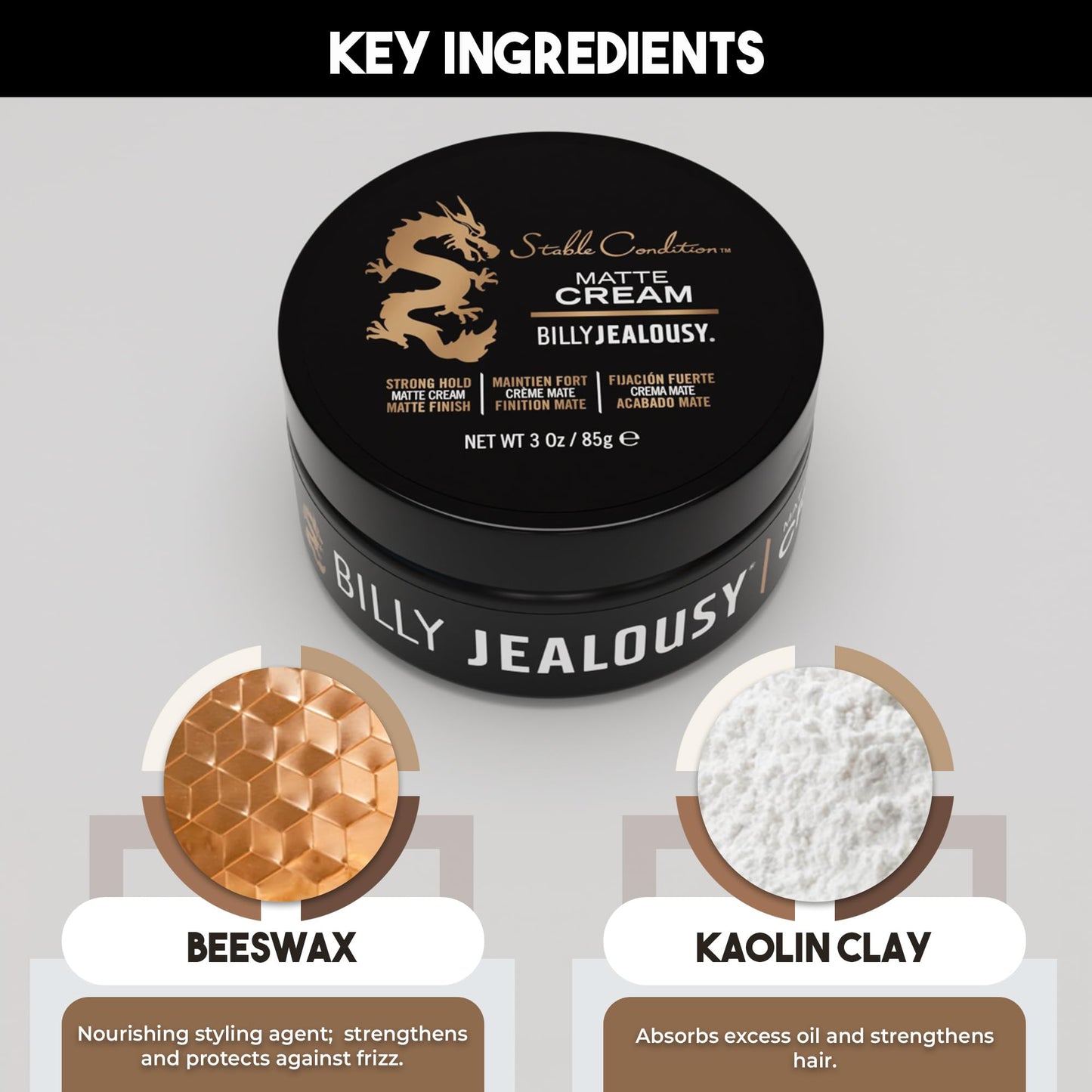 Billy Jealousy Stable Condition Matte Cream for Men with Natural Hold and Matte Finish, Reworkable, Lightweight, Water Based Hair Styling Product